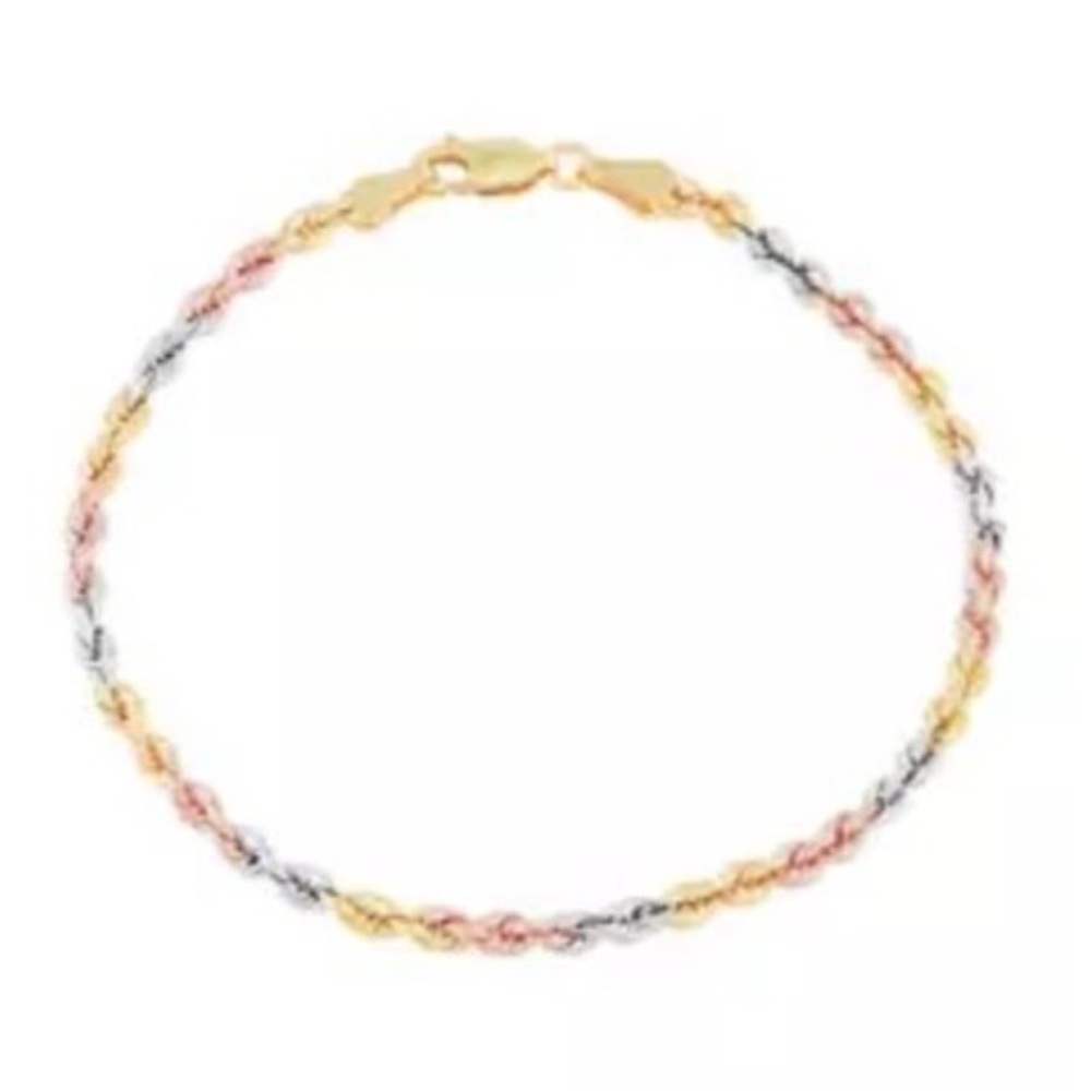10k  gold tri color  rope bracelet multi rose white yellow gold 10kt 10 karat